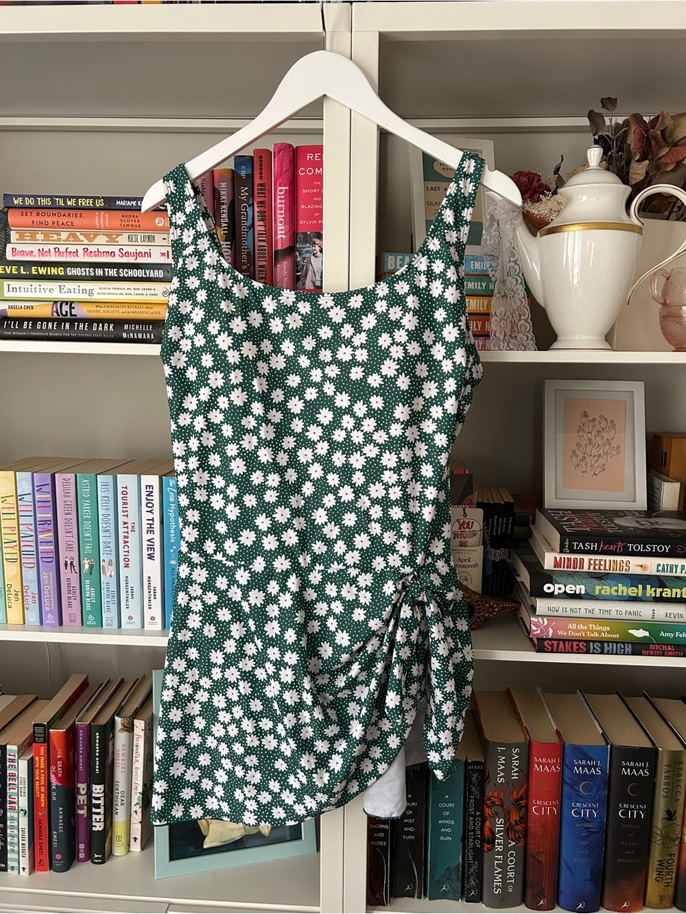 Green Daisy Print Tie-Waist Sundress